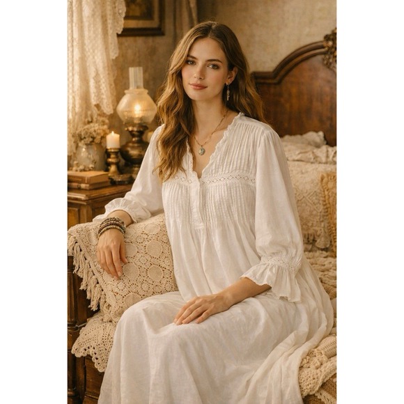 Powell Craft Other - Vintage White Cotton Lace Nightgown Boho Romantic Free Size by Powell Craft